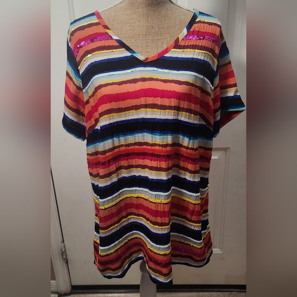 Soft Surroundings Multicolored Striped Embellishe… - image 2